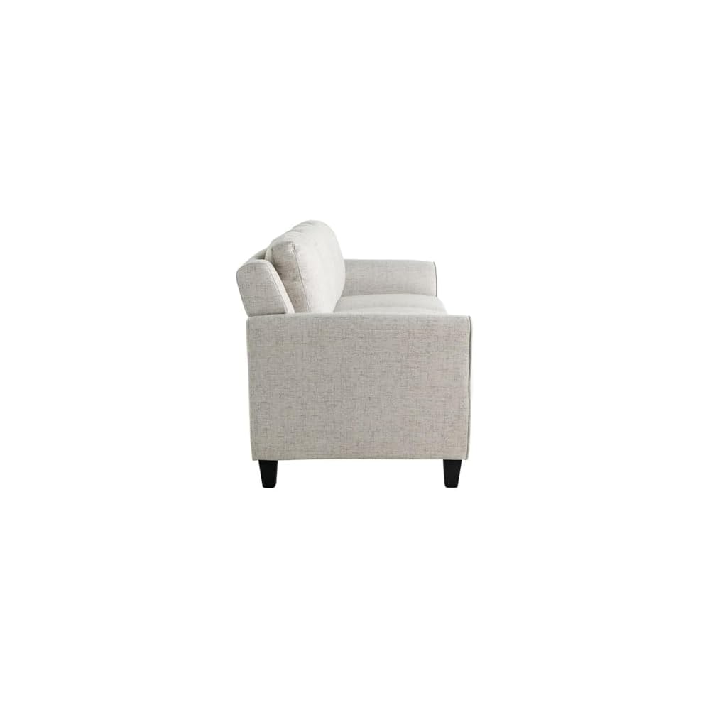 Pemberly Row Transitional 78.7" W Solid Hardwood Frame Sofa with Elegant Tufted Back Cushions in Beige Premium Fabric Upholstery
