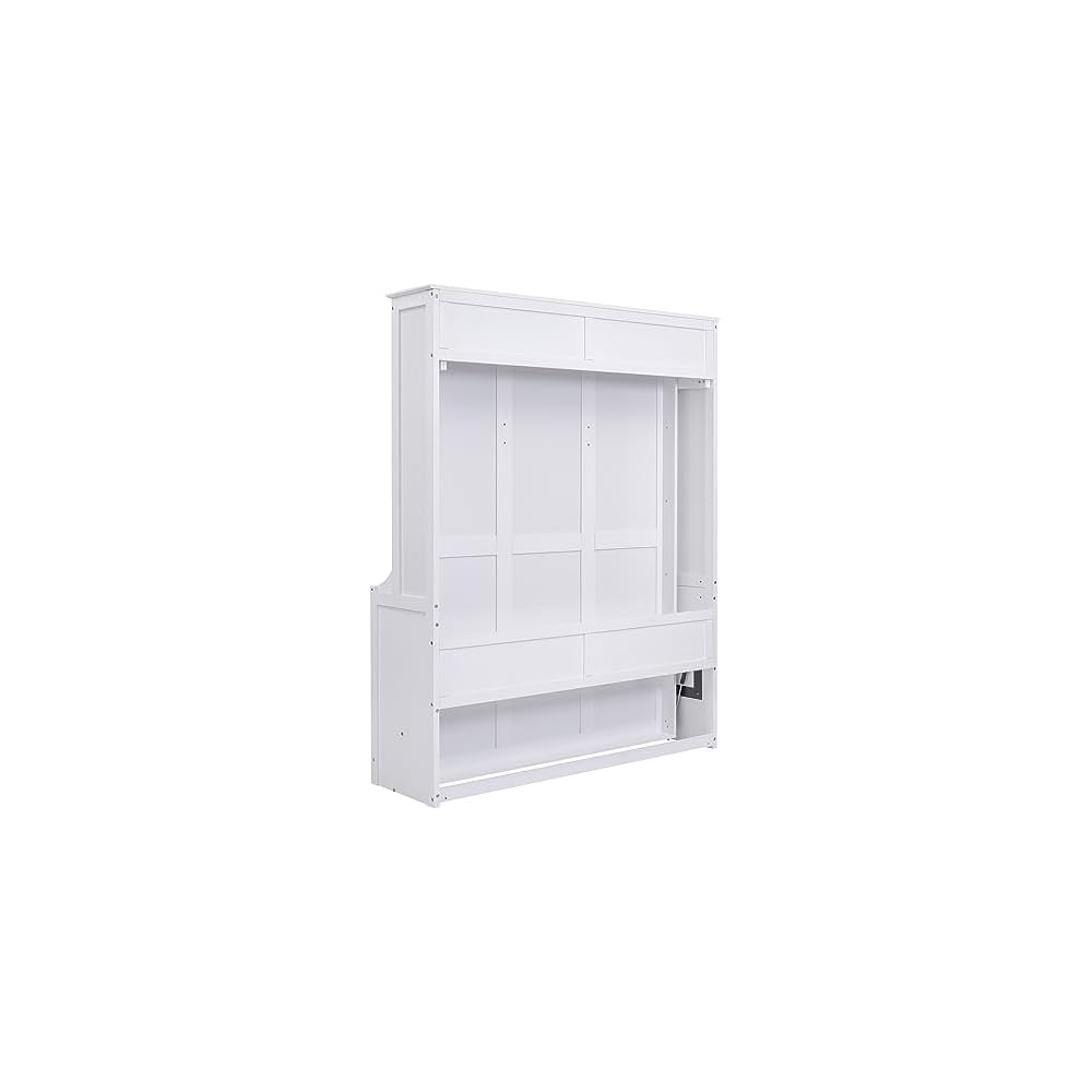 Merax Queen Size Murphy Bed Space-Saving Wooden Wall Bed with a Shelf for Guest Room,Home Office,Bedroom,White