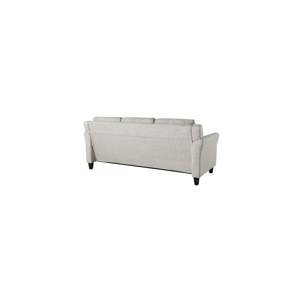 Pemberly Row Transitional 78.7" W Solid Hardwood Frame Sofa with Elegant Tufted Back Cushions in Beige Premium Fabric Upholstery