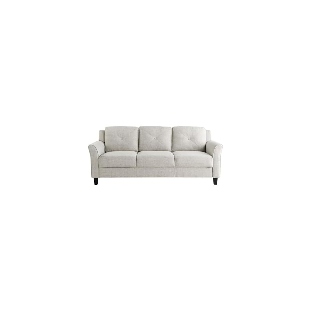 Pemberly Row Transitional 78.7" W Solid Hardwood Frame Sofa with Elegant Tufted Back Cushions in Beige Premium Fabric Upholstery