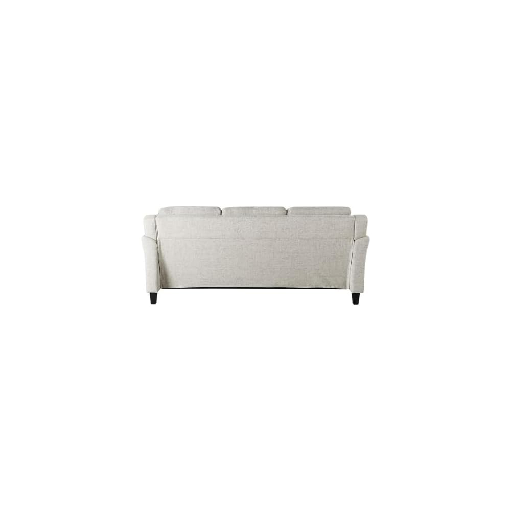 Pemberly Row Transitional 78.7" W Solid Hardwood Frame Sofa with Elegant Tufted Back Cushions in Beige Premium Fabric Upholstery