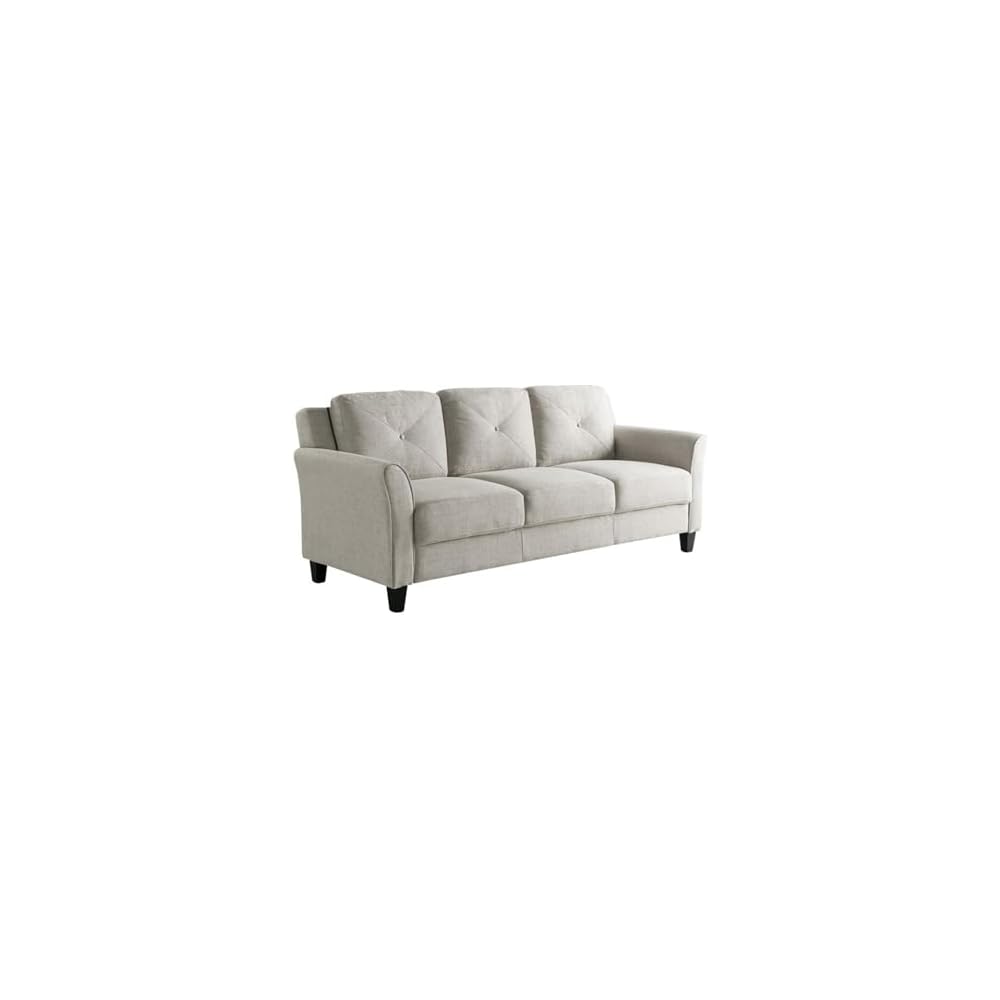 Pemberly Row Transitional 78.7" W Solid Hardwood Frame Sofa with Elegant Tufted Back Cushions in Beige Premium Fabric Upholstery