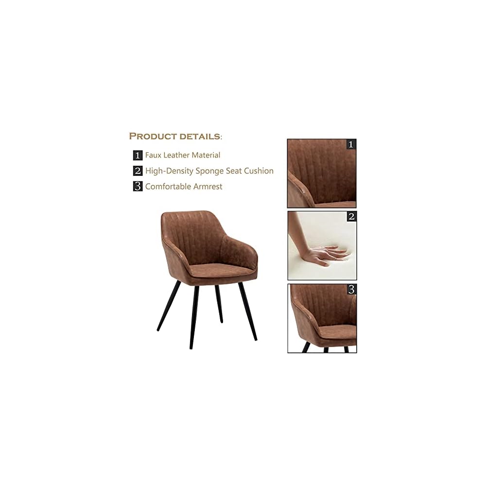 annjoe Faux Leather Accent Arm Chairs for Living Room Leisures/ Upholstered Chair with Metal Legs Set of 2 for Home Kitchen Office Bistro Cafe, Brown