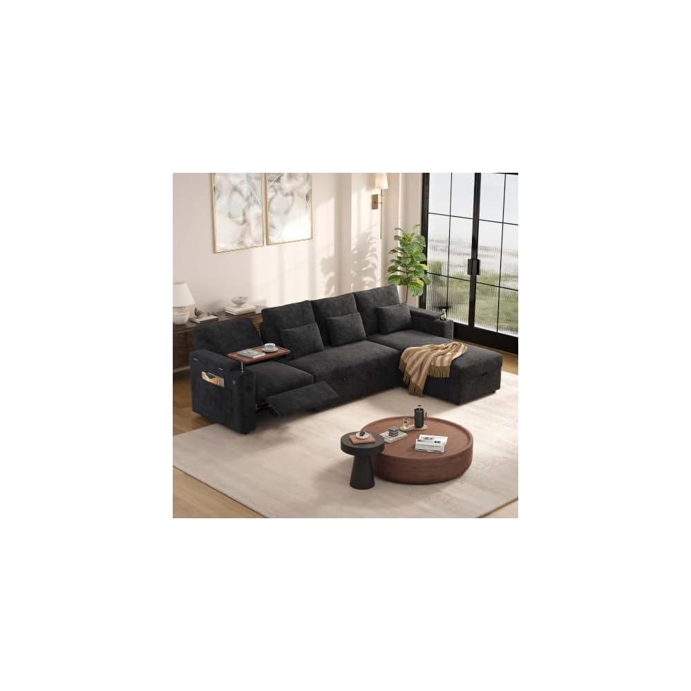 107.8'' Sleeper Sofa Bed, Recliner Pull Out Couches for Living Room, Black