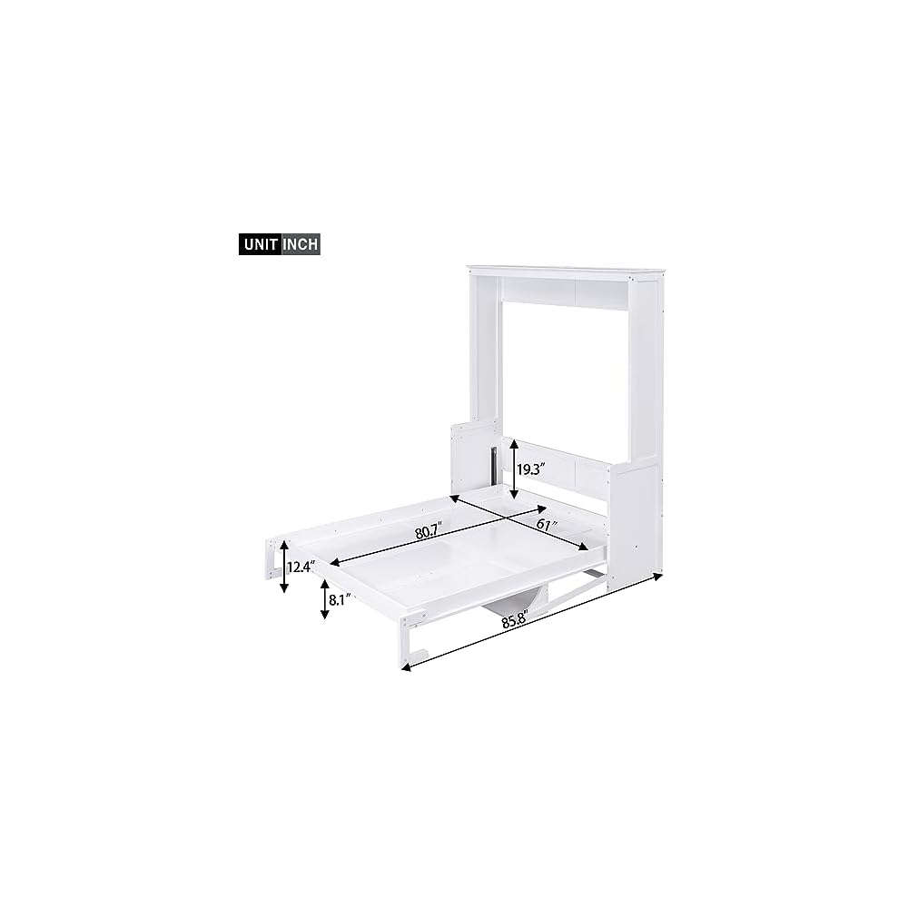 Merax Queen Size Murphy Bed Space-Saving Wooden Wall Bed with a Shelf for Guest Room,Home Office,Bedroom,White