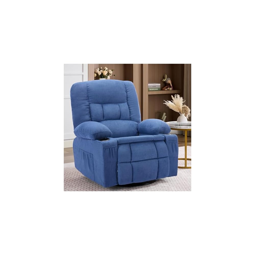 Rocker Recliner Chair with Massage and Heat, Nursery Rocking Chairs for Living Room, Comfy Relining Chair with Cup Holders, USB Charge Port, Side Pockets, Ergonomic Single Sofa, Brown