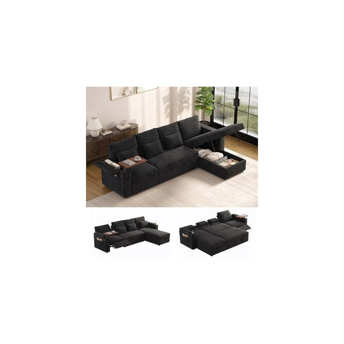 107.8'' Sleeper Sofa Bed, Recliner Pull Out Couches for Living Room, Black