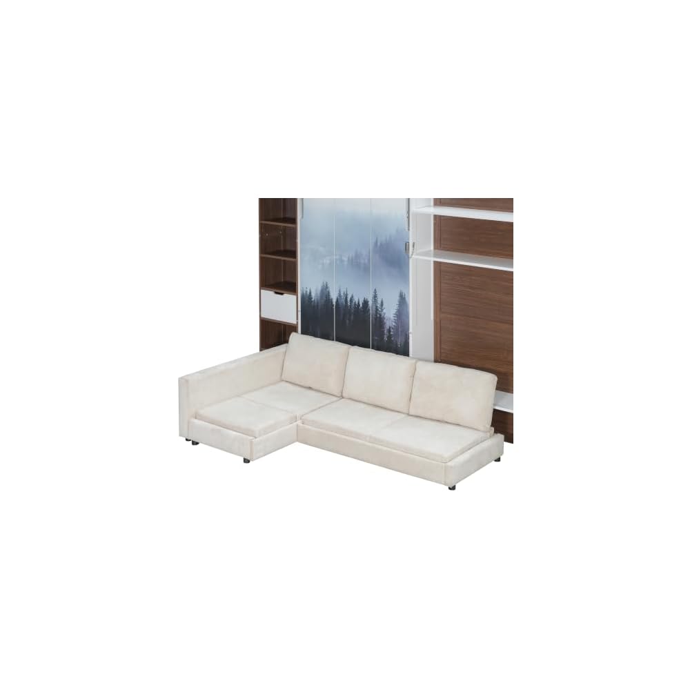 Twin Murphy Bed, with Storage Cabinet, Open Shelving & USB Port, White