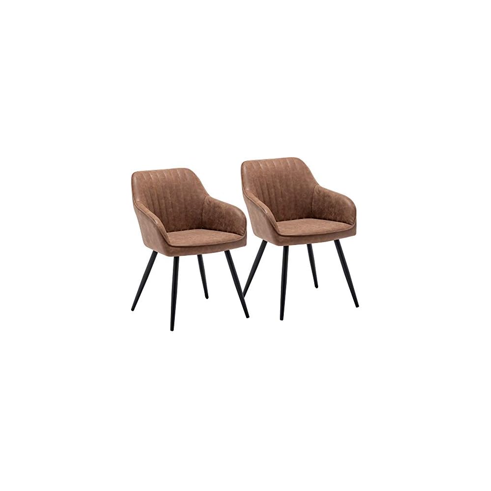 annjoe Faux Leather Accent Arm Chairs for Living Room Leisures/ Upholstered Chair with Metal Legs Set of 2 for Home Kitchen Office Bistro Cafe, Brown