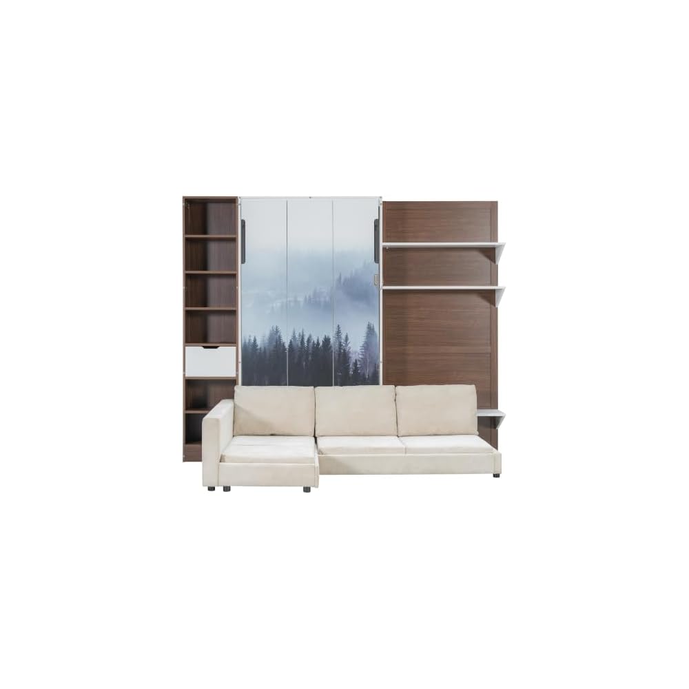 Twin Murphy Bed, with Storage Cabinet, Open Shelving & USB Port, White