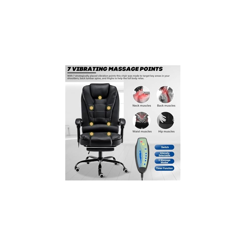 Ergonomic Massage Office Chair with 7-Point Vibration Faux Leather High Back Executive with Comfort Lumbar