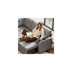 WLIVE 110'' Sectional Couches for Living Room, Pull Out Couch, U Shape 7 Seat Sleeper Sofa with Storage Chaise and Pillows, Removable Sofa Cover, Cups Holders, USB Charging Station, Grey