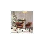 annjoe Faux Leather Accent Arm Chairs for Living Room Leisures/ Upholstered Chair with Metal Legs Set of 2 for Home Kitchen Office Bistro Cafe, Brown