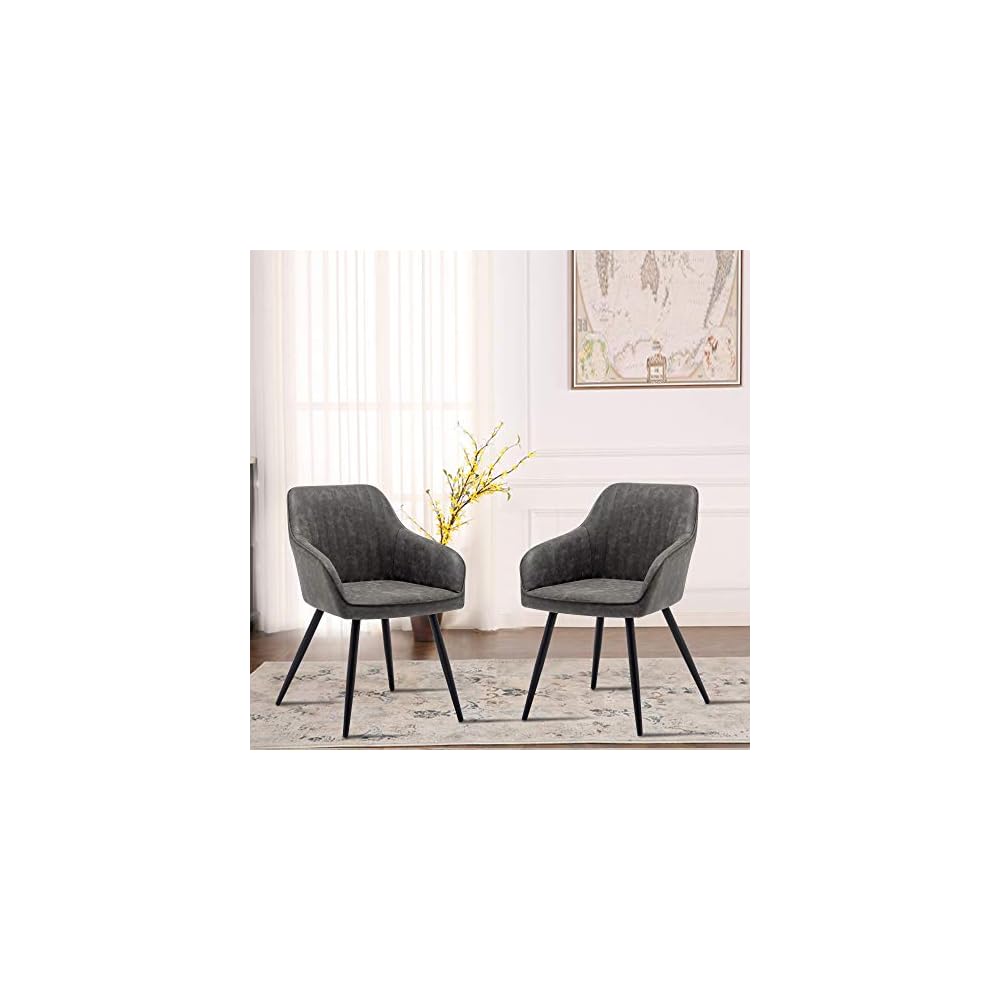 annjoe Faux Leather Accent Arm Chairs for Living Room Leisures/ Upholstered Chair with Metal Legs Set of 2 for Home Kitchen Office Bistro Cafe, Brown