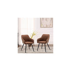 annjoe Faux Leather Accent Arm Chairs for Living Room Leisures/ Upholstered Chair with Metal Legs Set of 2 for Home Kitchen Office Bistro Cafe, Brown