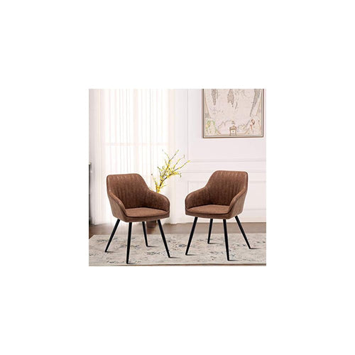 annjoe Faux Leather Accent Arm Chairs for Living Room Leisures/ Upholstered Chair with Metal Legs Set of 2 for Home Kitchen Office Bistro Cafe, Brown