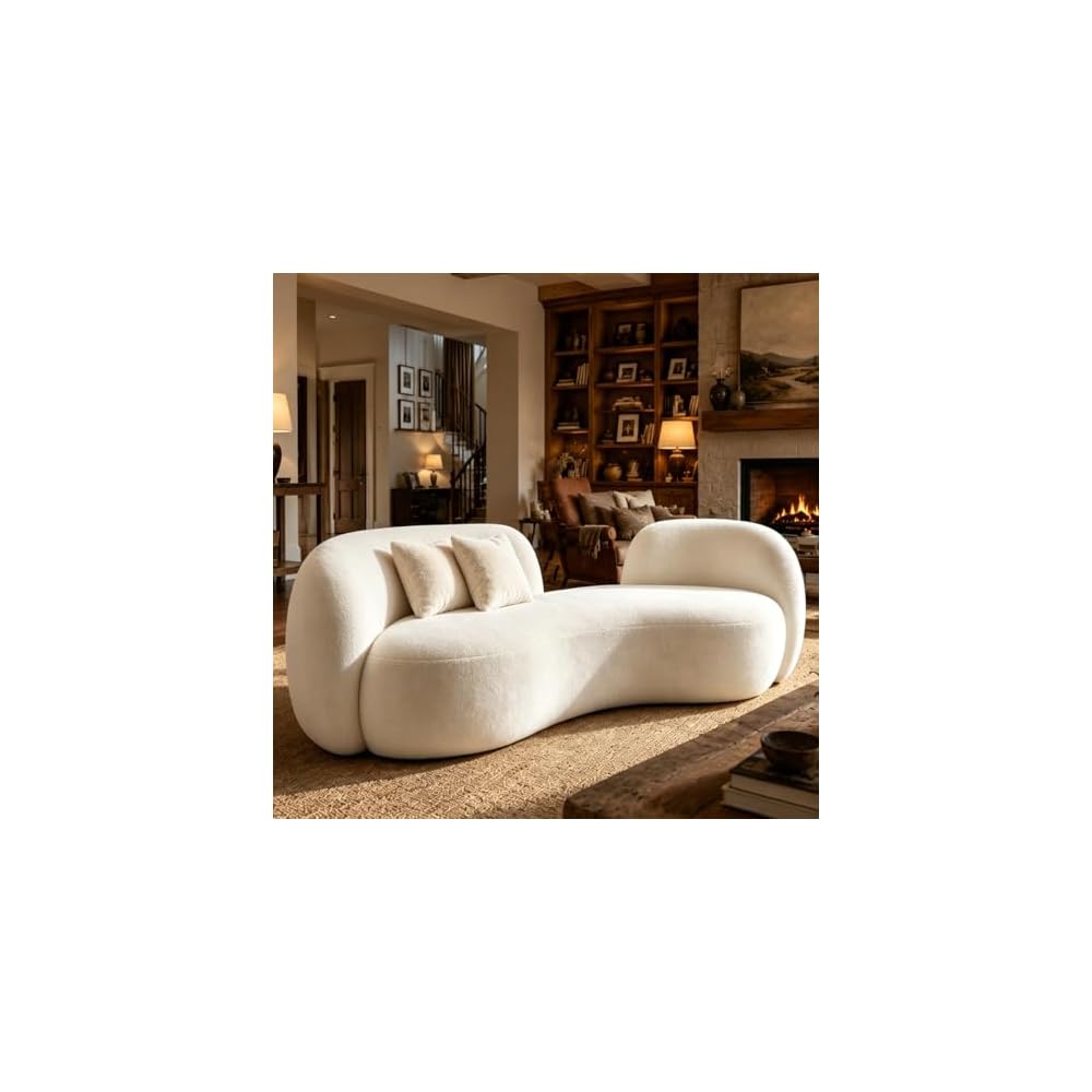 GEARIVY Cloud-Soft Cream Teddy Chenille Sofa Chair | Nordic-Style Portable Lounge Chair for Living Room, Bedroom & Balcony | High-Resilience Foam Cushion with Healing Whimsical Design.（White，82.68”）