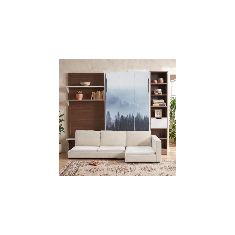 Twin Murphy Bed, with Storage Cabinet, Open Shelving & USB Port, White