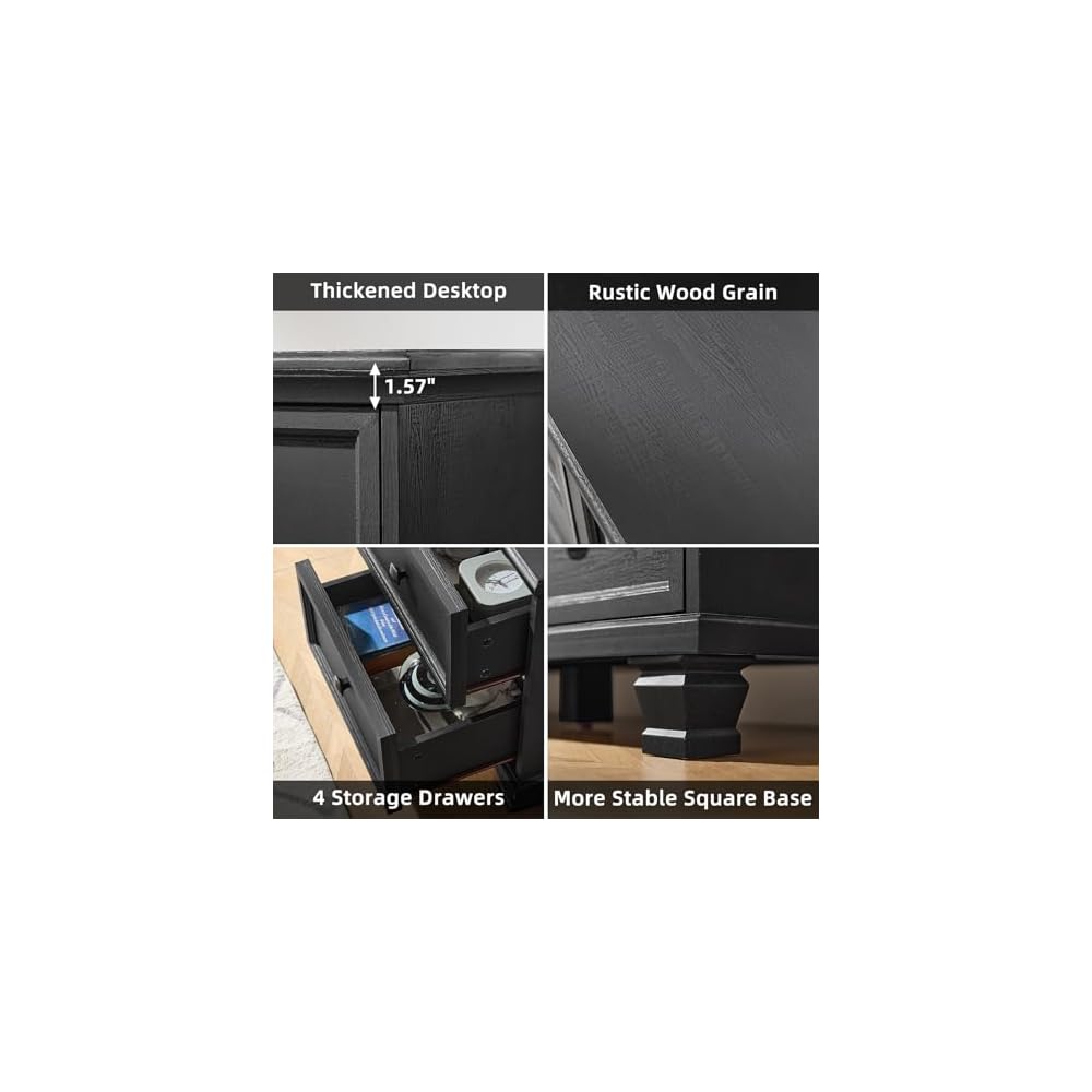 SAVOR LIFE Farmhouse TV Stand and Coffee Table Set 4 Piece, Black