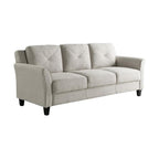 Pemberly Row Transitional 78.7" W Solid Hardwood Frame Sofa with Elegant Tufted Back Cushions in Beige Premium Fabric Upholstery