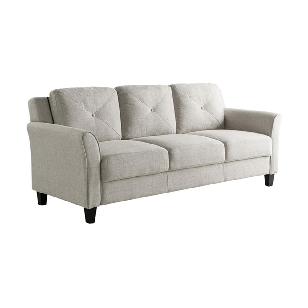 Pemberly Row Transitional 78.7" W Solid Hardwood Frame Sofa with Elegant Tufted Back Cushions in Beige Premium Fabric Upholstery