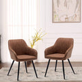 annjoe Faux Leather Accent Arm Chairs for Living Room Leisures/ Upholstered Chair with Metal Legs Set of 2 for Home Kitchen Office Bistro Cafe, Brown