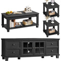 SAVOR LIFE Farmhouse TV Stand and Coffee Table Set 4 Piece, Black