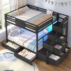 BTHFST Bunk Bed Full Over Full with Stairs, Storage Drawers and LED Lights
